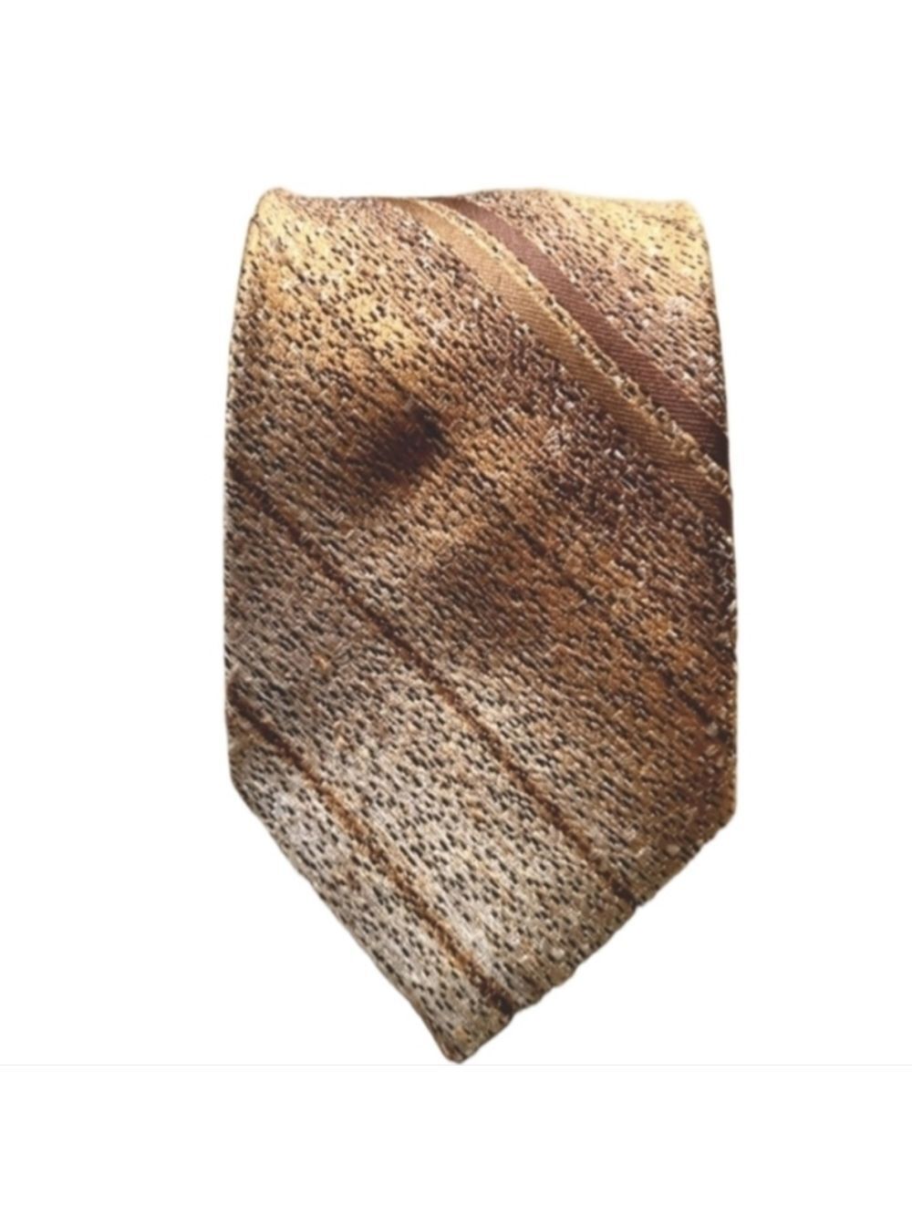 OSCAR de la RENTA Vintage Designer Brown Gold Striped Mens Skinny Silk Tie